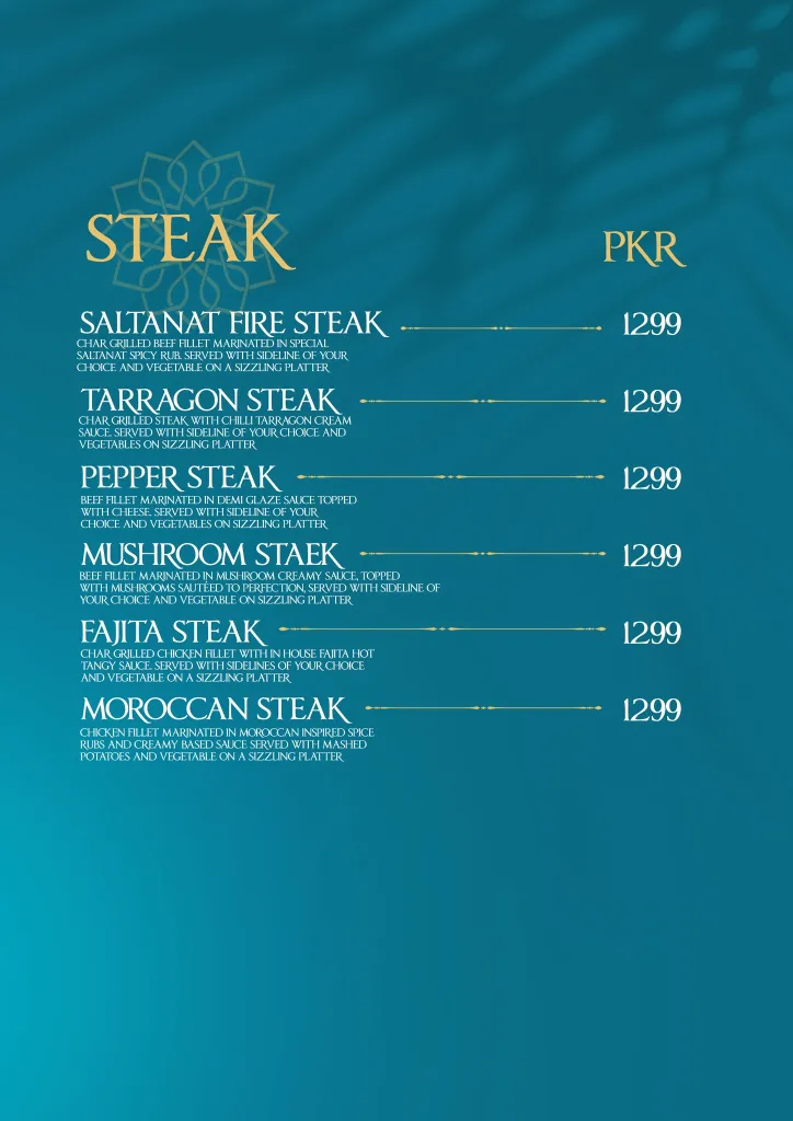 Saltanat Restaurant Menu 