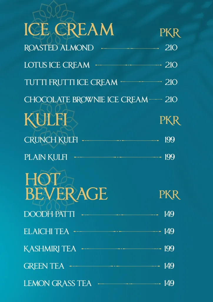 Saltanat Restaurant Menu 