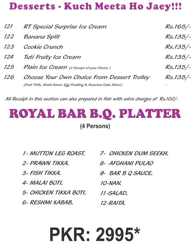 Royal Taj menu