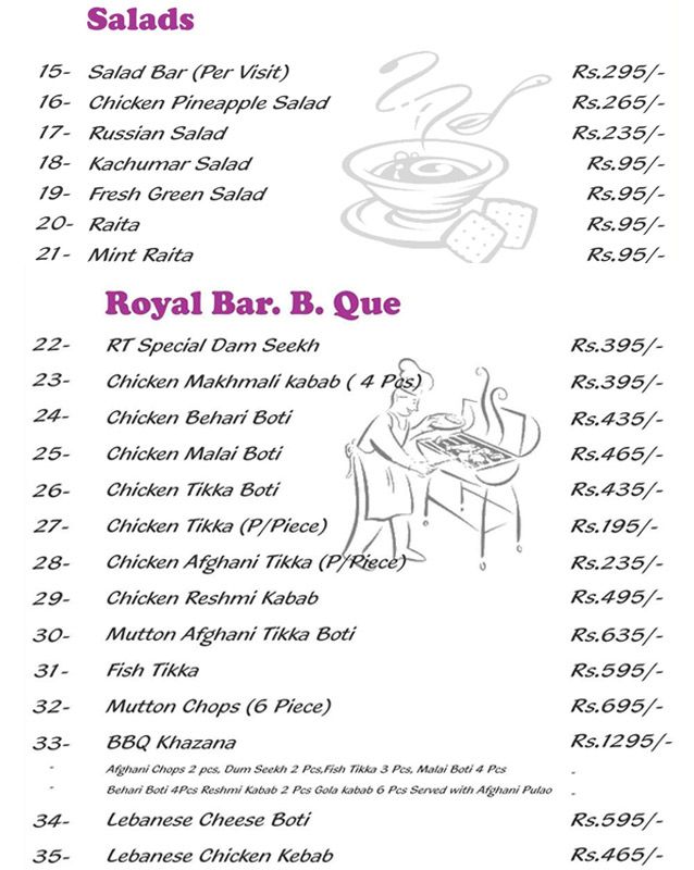 Royal Taj menu