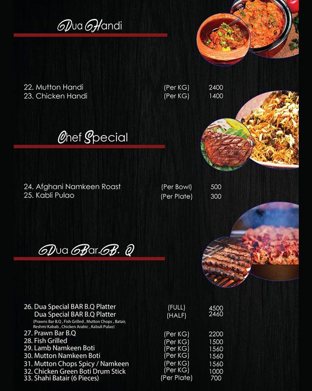 Dua Restaurant Karachi Menu