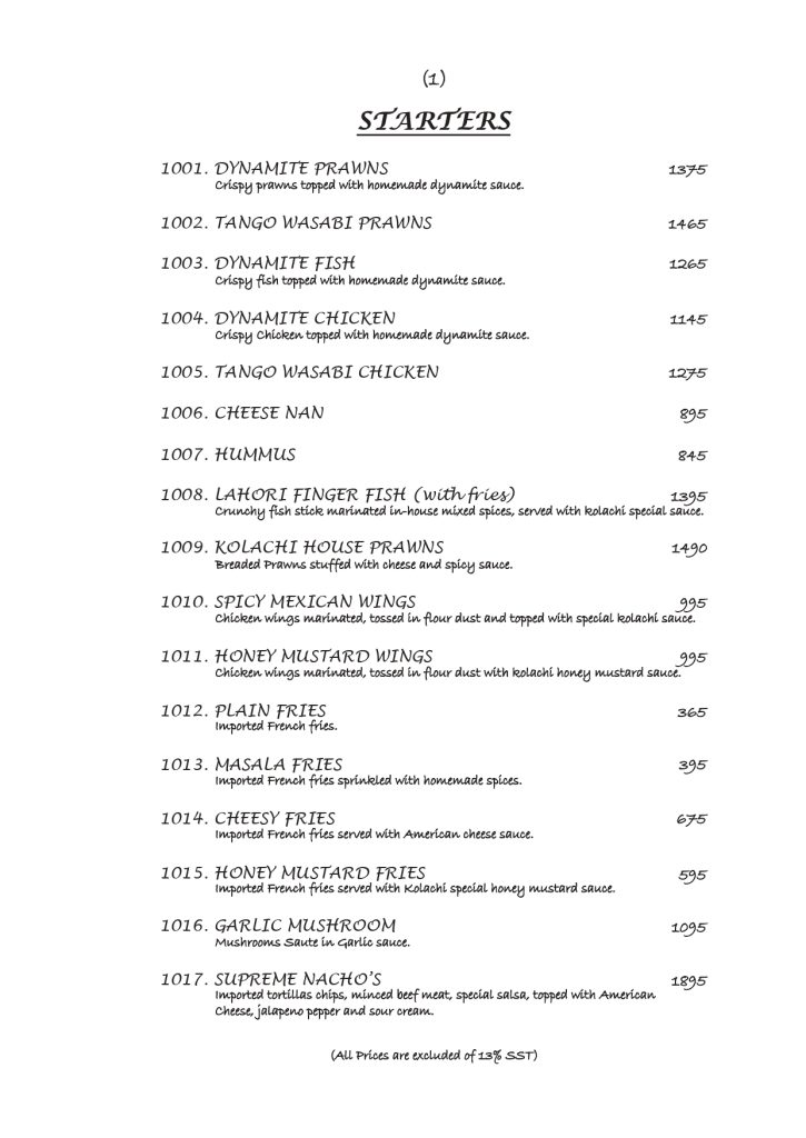 Kolachi Restaurant Menu Do Darya Karachi1