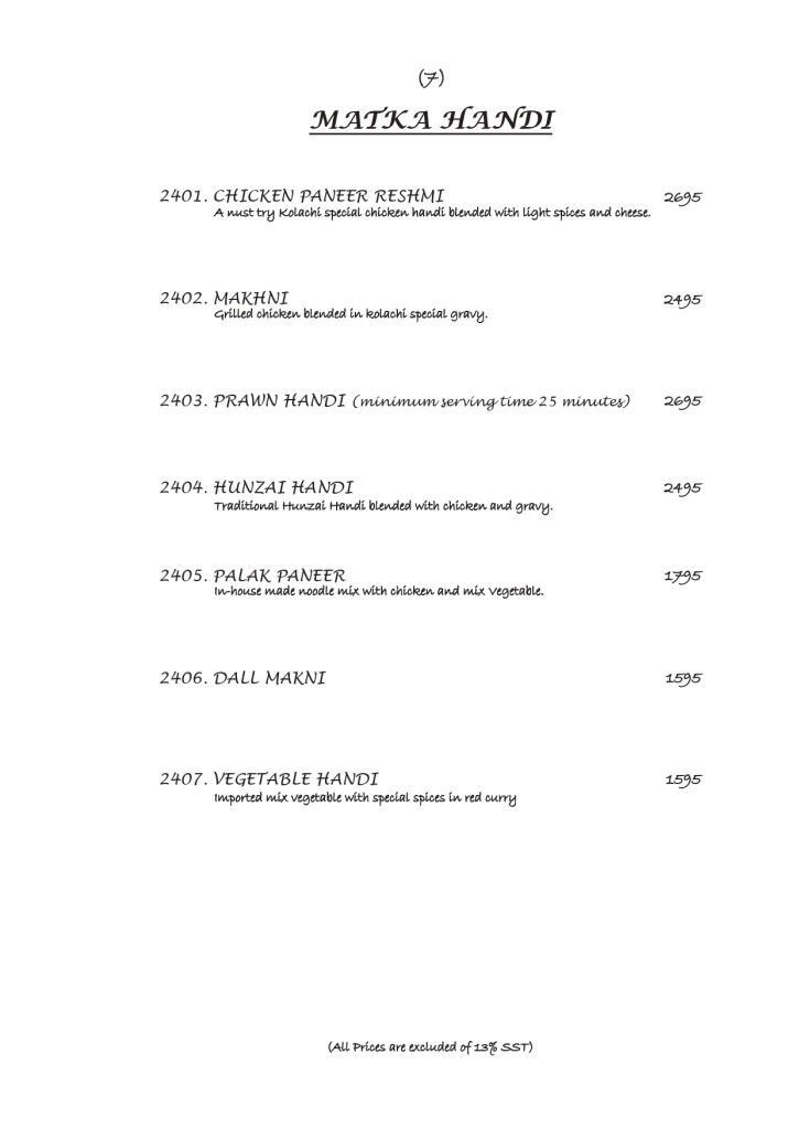 Kolachi Restaurant Menu Do Darya Karachi7